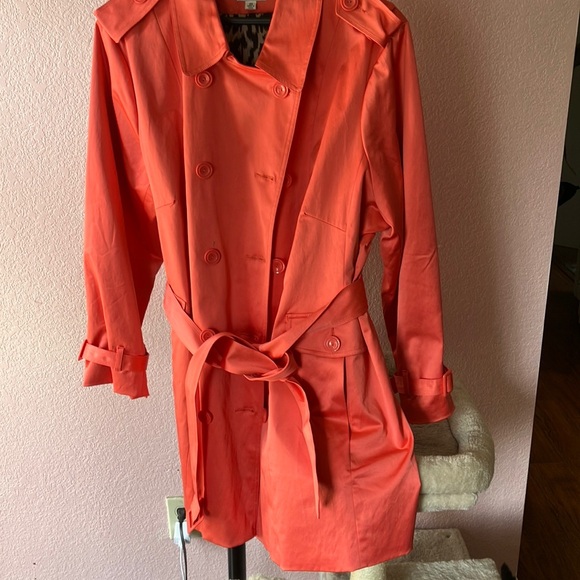 Women's Double-Breasted Trench Coat - Orange - Picture 1 of 5